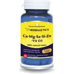 Complex Forte (Ca+Mg+Se+Si+Zn) Cu Vitamina D3 2000UI 60Cps HERBAGETICA