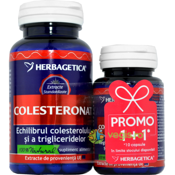Pachet Colesteronat 60cps+10cps Promo, HERBAGETICA, Pachete 1+1, 1, Vegis.ro