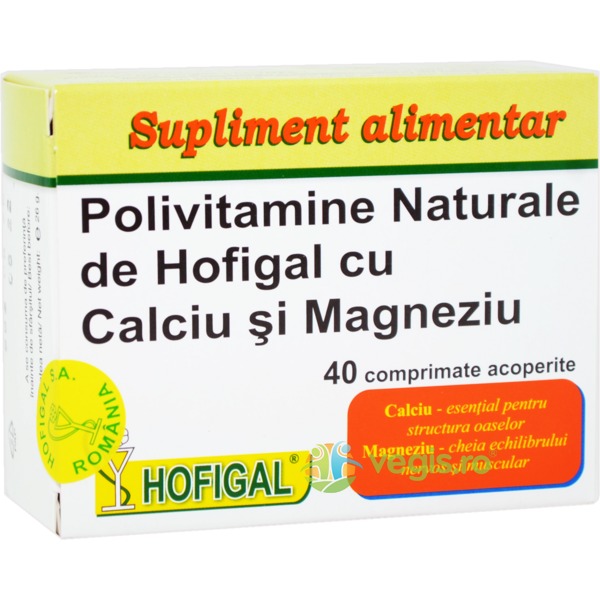 Polivitamine Naturale cu Calciu si Magneziu 40cpr, HOFIGAL, Capsule, Comprimate, 1, Vegis.ro
