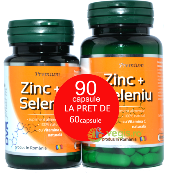 Zinc Seleniu cu Vitamina C Naturala  Pachet 90 de capsule la pret de 60 de capsule, DVR PHARM, Capsule, Comprimate, 1, Vegis.ro