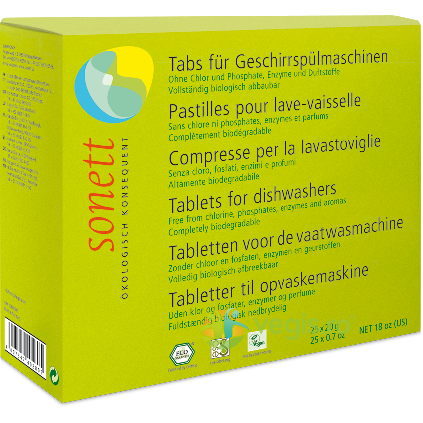 Tablete pentru Masina de Spalat Vase Ecologic/Bio 500g (25x20g) Sonett (25x20g) Detergent Vase