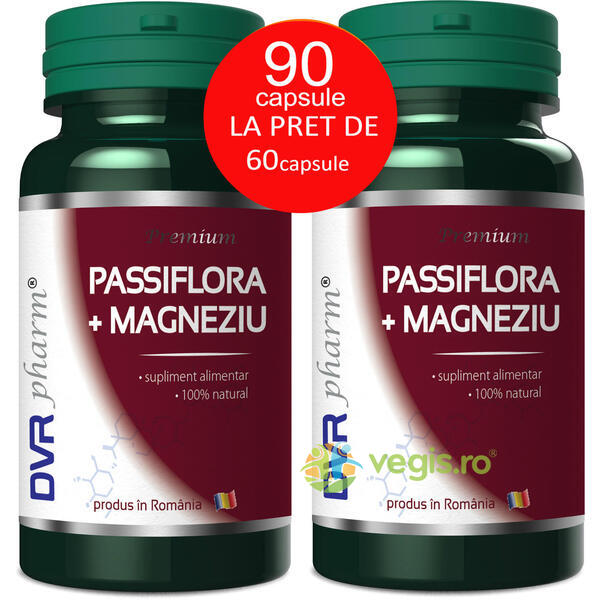 Passiflora + Magneziu Pachet 90 de capsule la pret de 60 de capsule, DVR PHARM, Capsule, Comprimate, 1, Vegis.ro