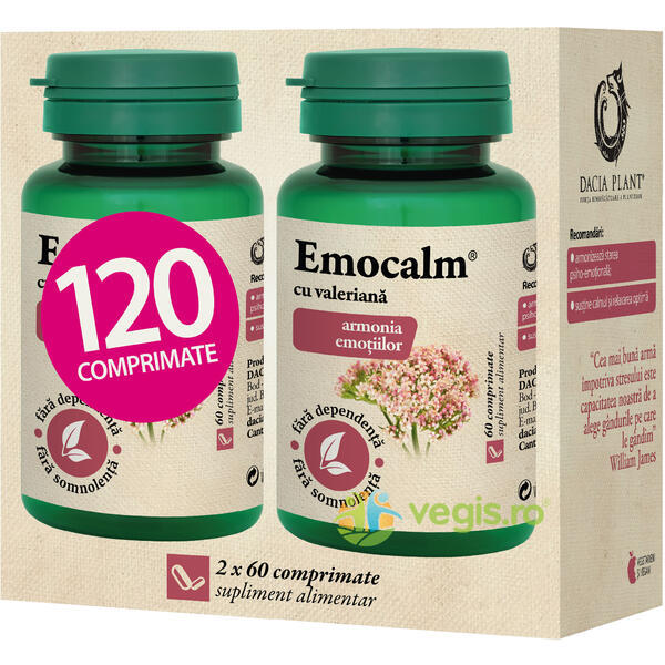 Emocalm cu Valeriana 120cpr, DACIA PLANT, Remedii Capsule, Comprimate, 1, Vegis.ro