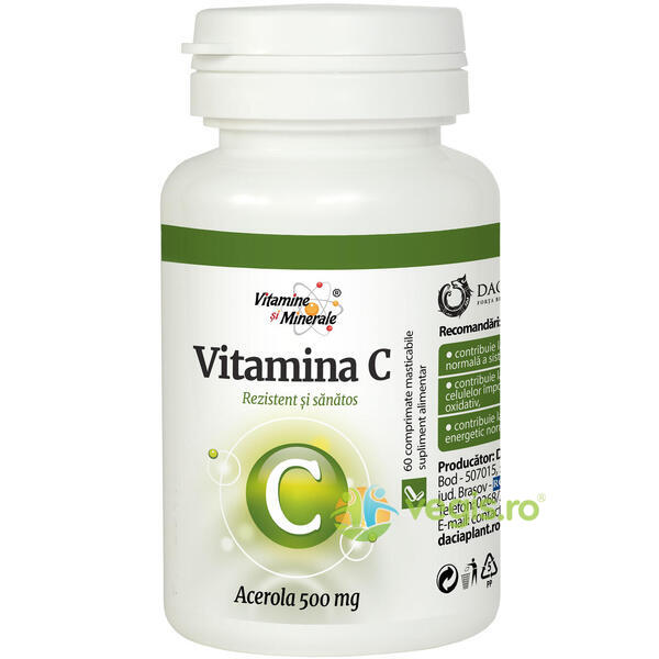 Vitamina C cu Acerola 60cpr masticabile, DACIA PLANT, Vitamine, Minerale & Multivitamine, 1, Vegis.ro