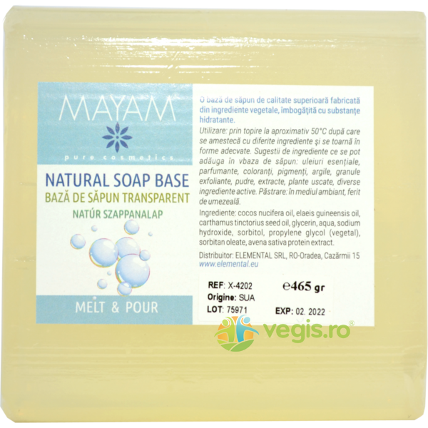 Baza De Sapun Melt&Pour Transparent 465g, MAYAM, Ingrediente Cosmetice Naturale, 1, Vegis.ro