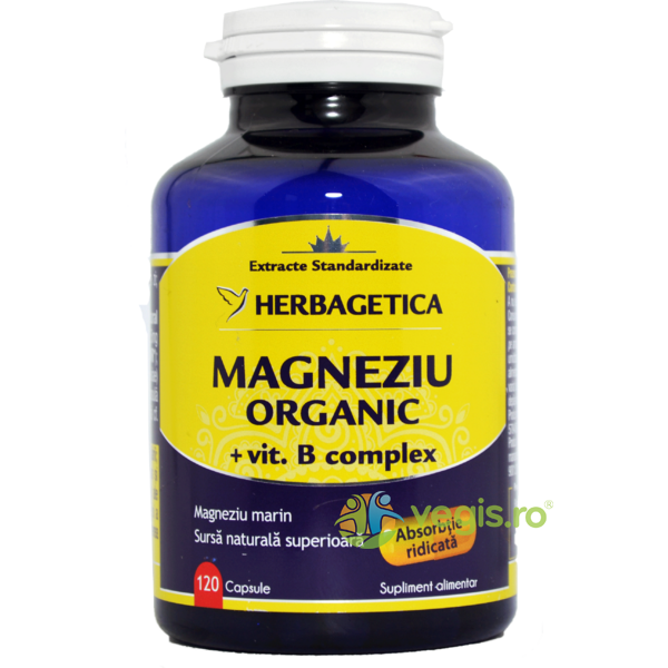 Magneziu Organic Cu B Complex 120Cps, HERBAGETICA, Remedii Capsule, Comprimate, 1, Vegis.ro