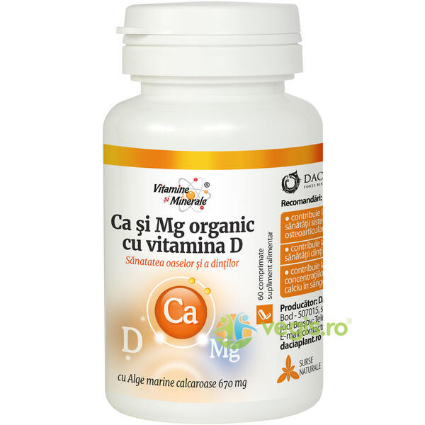 Calciu Si Magneziu Organic Cu Vitamina D 60Cpr, DACIA PLANT, Vitamine, Minerale & Multivitamine, 1, Vegis.ro
