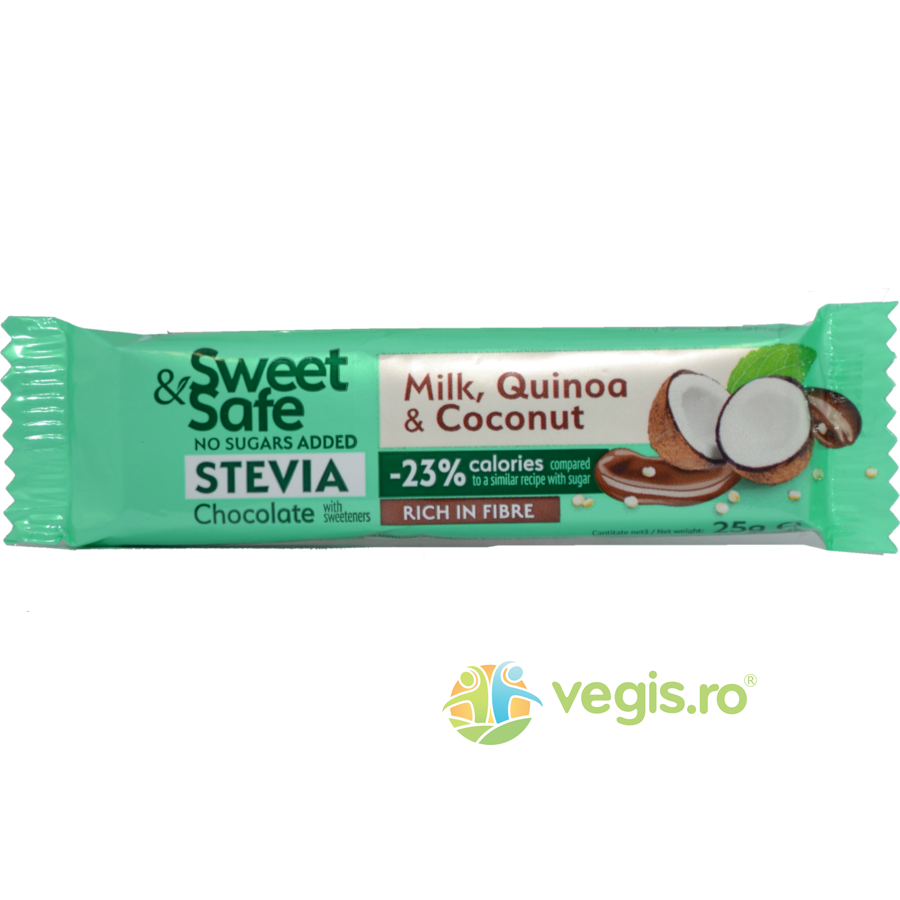 Sweet&Safe Ciocolata cu Lapte, Cocos si Quinoa Indulcitor Stevie 25g