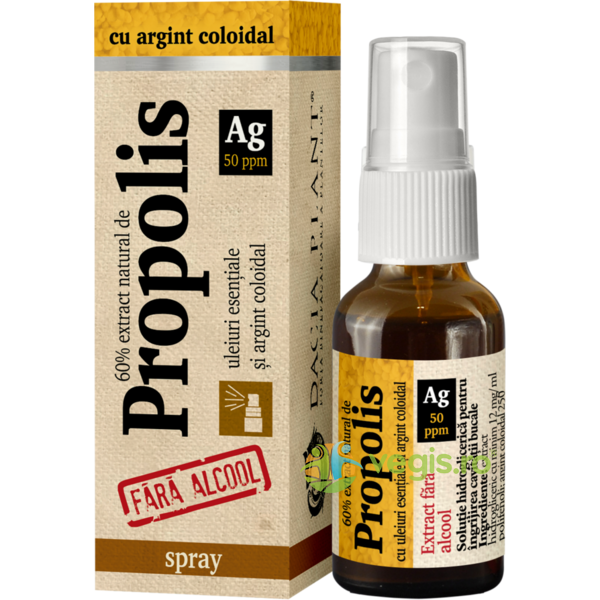 Propolis Cu Argint Coloidal Fara Alcool Spray 20ml, DACIA PLANT, Argint coloidal (ionic), 1, Vegis.ro