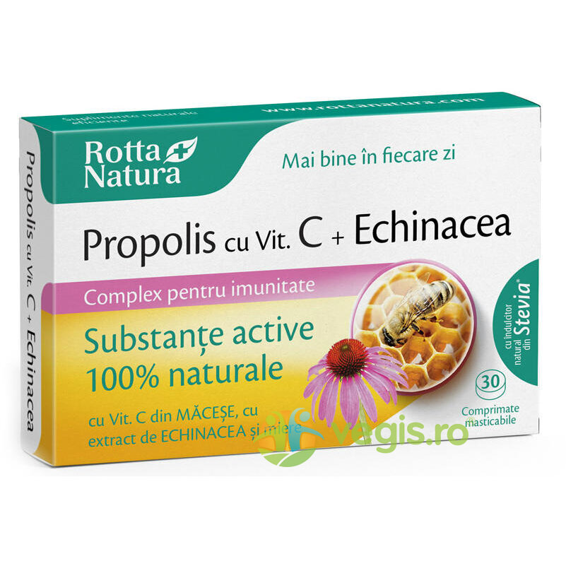 Propolis + Vitamina C Naturala cu Extract de Echinacea 30cpr Rotta Natura