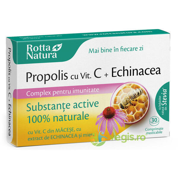 Propolis + Vitamina C Naturala cu Extract de Echinacea 30cpr, ROTTA NATURA, Capsule, Comprimate, 1, Vegis.ro