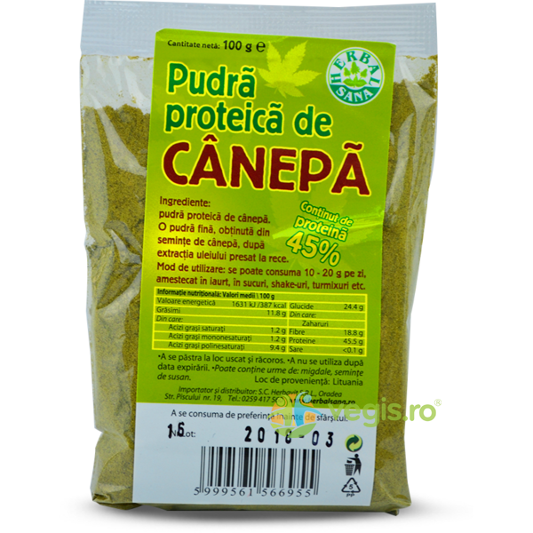 Pudra Proteica De Canepa 100g, HERBAVIT, Nuci, Seminte, 1, Vegis.ro
