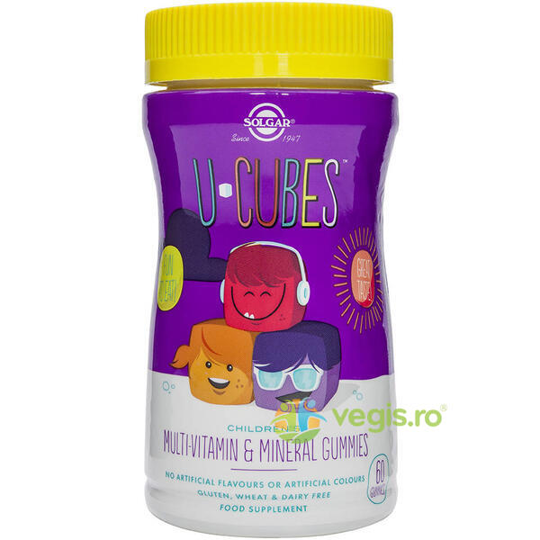U-Cubes Multi-Vitamine Si Minerale Pentru Copii 60 jeleuri, SOLGAR, Produse pentru Copii, 2, Vegis.ro