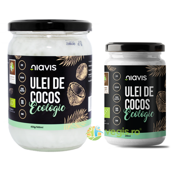Ulei de Cocos Extra Virgin Ecologic/Bio 450g/500ml + Ulei de Cocos Extra Virgin Ecologic/Bio 200ml, NIAVIS, Pachete Alimentare, 4, Vegis.ro