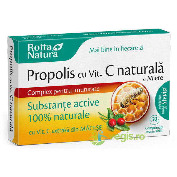 Propolis cu Vitamina C Naturala si Miere 30cpr, ROTTA NATURA, Capsule, Comprimate, 1, Vegis.ro