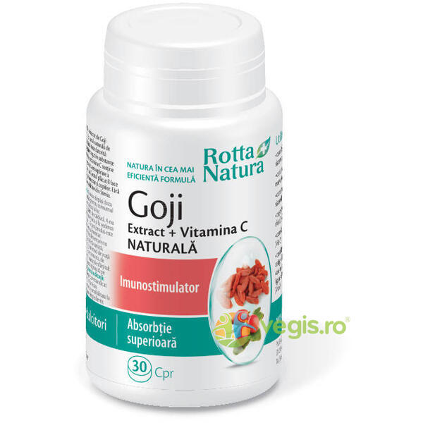 Goji Extract cu Vitamina C Naturala 30cpr, ROTTA NATURA, Capsule, Comprimate, 1, Vegis.ro