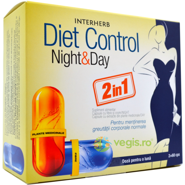 Diet Control pentru Zi si Noapte 2x60cps, INTERHERB, Suplimente de slabit, 1, Vegis.ro