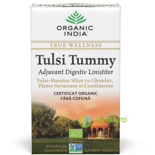 Ceai Tulsi Tummy Ecologic/Bio 18pl, ORGANIC INDIA, Ceaiuri doze, 3, Vegis.ro