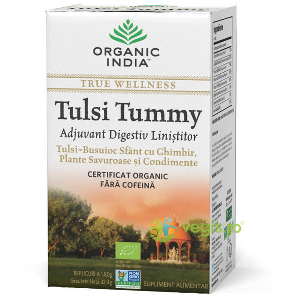 Ceai Tulsi Tummy Ecologic/Bio 18pl, ORGANIC INDIA, Ceaiuri doze, 3, Vegis.ro