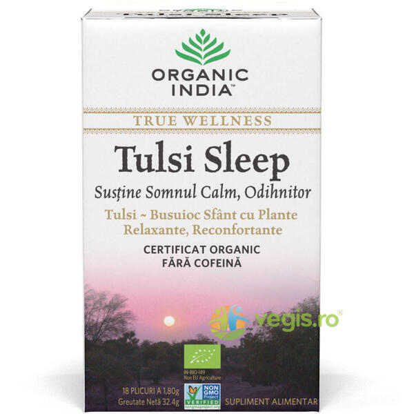 Ceai Tulsi Sleep Ecologic/Bio 18pl, ORGANIC INDIA, Ceaiuri doze, 3, Vegis.ro