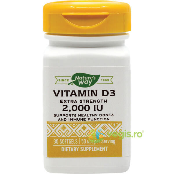Vitamina D3 2000ui (Adulti) 30cps Secom,, NATURE'S  WAY, Capsule, Comprimate, 1, Vegis.ro