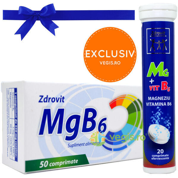 Magneziu+Vitamina B6 50cpr + Magneziu+Vitamina B6 Efervescent 20cpr, ZDROVIT, Remedii Capsule, Comprimate, 1, Vegis.ro
