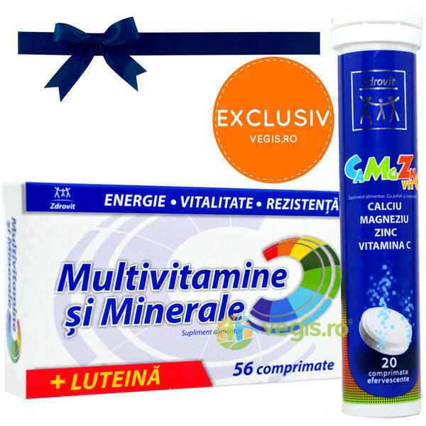 Multivitamine si Minerale + Luteina 56cpr + Ca+Mg+Zn+Vit C Efervescent 20cpr, ZDROVIT, Pachete Suplimente, 1, Vegis.ro