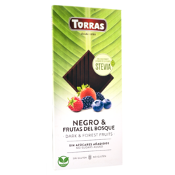 Ciocolata Neagra 54% cu Fructe de Padure (Indulcitor Stevia) fara Gluten 125g TORRAS