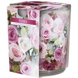 Lumanare Parfumata in Pahar Imprimat Roses BISPOL