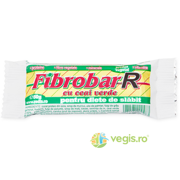 Baton Fibrobar Cu Ceai Verde 50gr, REDIS, Batoane Proteice, 1, Vegis.ro