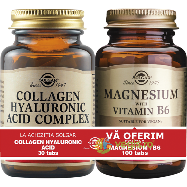 Collagen Hyaluronic Acid 120mg 30tb + Magnesium cu B6 100 tablete Pachet 1+1, SOLGAR, Capsule, Comprimate, 1, Vegis.ro