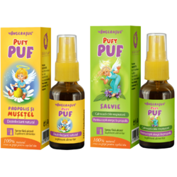 Pachet pentru Copii Pufy Puf: Propolis si Musetel Spray fara Alcool 20ml + Salvie Spray fara Alcool 20ml DACIA PLANT