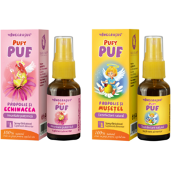 Pachet pentru Copii Pufy Puf: Propolis si Echinacea Spray fara Alcool 20ml  + Propolis si Musetel Spray fara Alcool 20ml DACIA PLANT