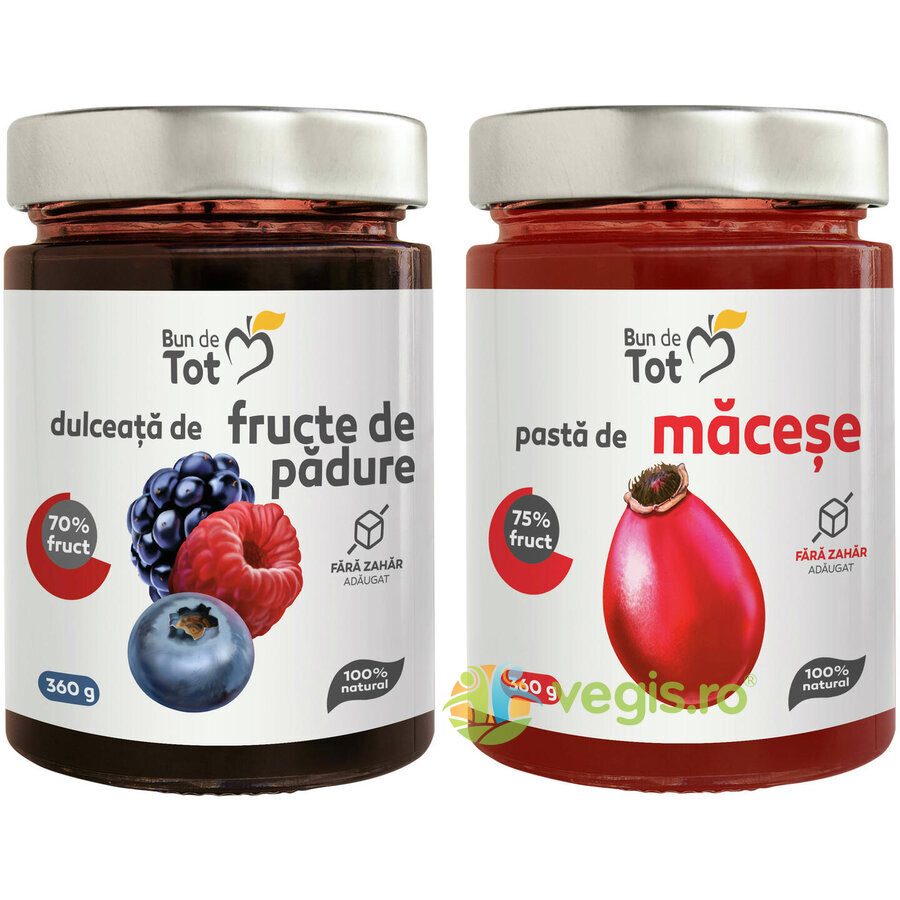 Pachet Dulceata din Fructe de Padure fara Zahar 360g + Pasta de Macese fara Zahar 360g 360g Alimentare