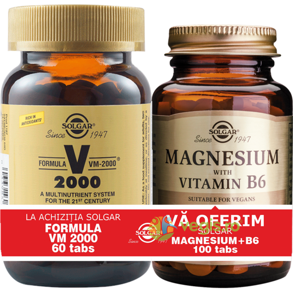 Formula VM 2000 60tablete + Magnesium (Magneziu) cu B6 100 tablete Pachet 1+1, SOLGAR, Capsule, Comprimate, 3, Vegis.ro