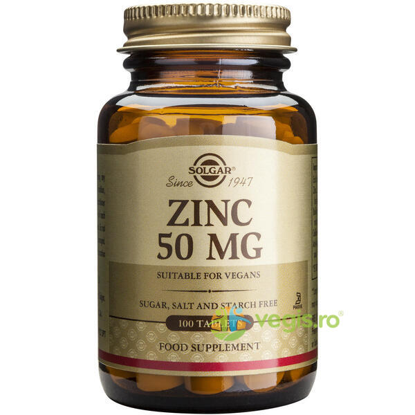 Zinc Gluconate 50mg 100 tablete + Magnesium (Magneziu) cu B6 100 tablete Pachet 1+1, SOLGAR, Capsule, Comprimate, 3, Vegis.ro