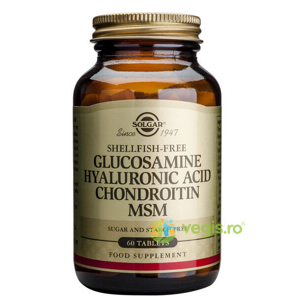 Glucosamine Hyaluronic Acid Chondroitin MSM 60tb (Glucozamina, acid hialuronic, condroitina si MSM) + Magnesium (Magneziu) cu B6 100 tablete Pachet 1+1 Cadou, SOLGAR, Capsule, Comprimate, 4, Vegis.ro