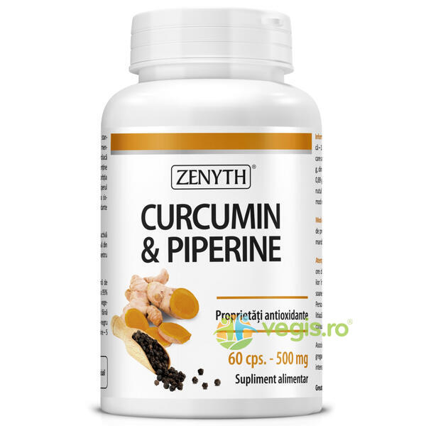 Curcumin & Piperine 500mg 60cps, ZENYTH PHARMA, Capsule, Comprimate, 1, Vegis.ro