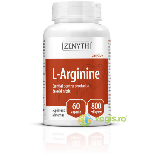 L-Arginine 800mg 60cps, ZENYTH PHARMA, Capsule, Comprimate, 1, Vegis.ro