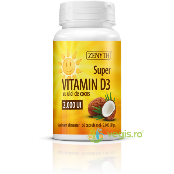 Super Vitamina D3 2000UI 60cps moi, ZENYTH PHARMA, Capsule, Comprimate, 1, Vegis.ro
