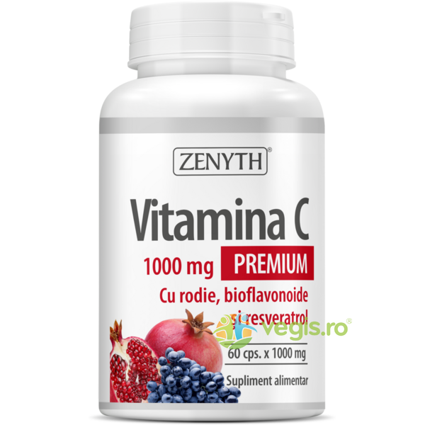 Vitamina C cu Rodie, Bioflavoniode si Resveratrol 1000mg 60cps, ZENYTH PHARMA, Capsule, Comprimate, 1, Vegis.ro