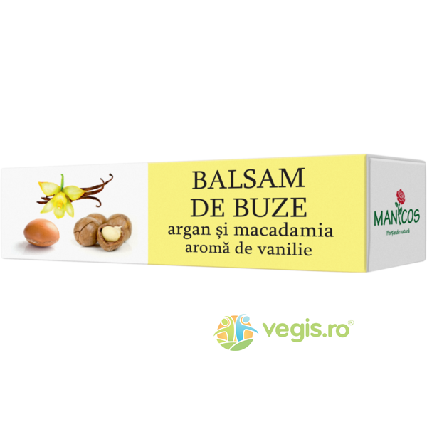 Balsam de Buze cu Ulei de Argan, Ulei de Macadamia si Aroma de Vanilie 4.8g, MANICOS, Cosmetice ten, 1, Vegis.ro