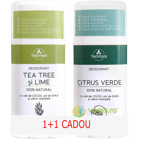 Pachet 1+1 Gratis Deodorant Natural cu Citrus Verde 60g+Deodorant Natural cu Tea Tree si Lime 60g Gratis, TRIO VERDE, Deodorante naturale, 3, Vegis.ro