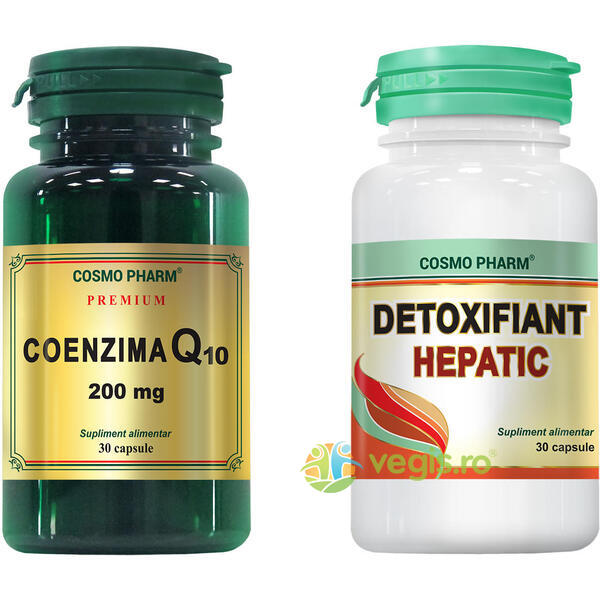 Coenzima Q10 30cps Premium + Detoxifiant Hepatic 30cps Pachet 1+1, COSMOPHARM, Capsule, Comprimate, 3, Vegis.ro