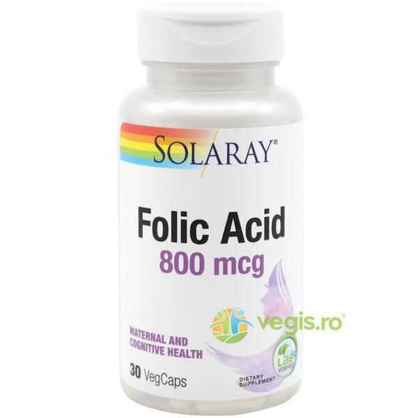 Folic Acid 800mcg 30cps Secom,, SOLARAY, Capsule, Comprimate, 1, Vegis.ro