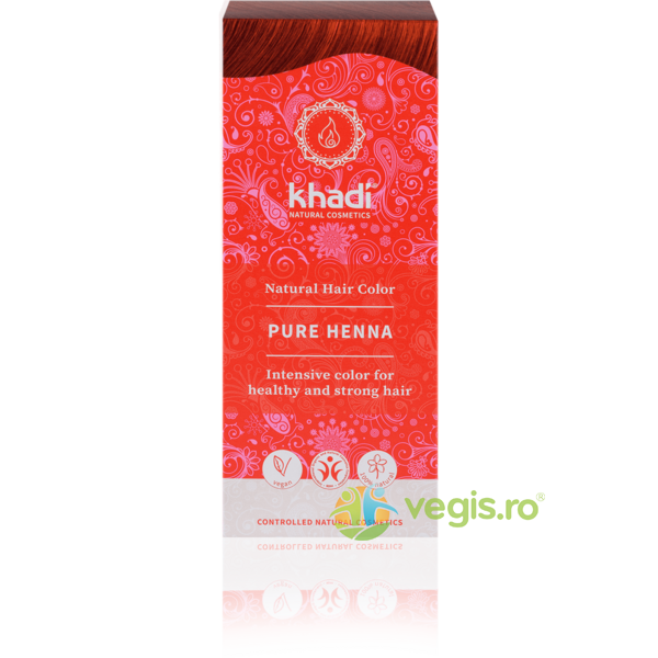 Vopsea de Par Naturala Rosu – Henna Pura 100g, KHADI, Cosmetice Par, 3, Vegis.ro