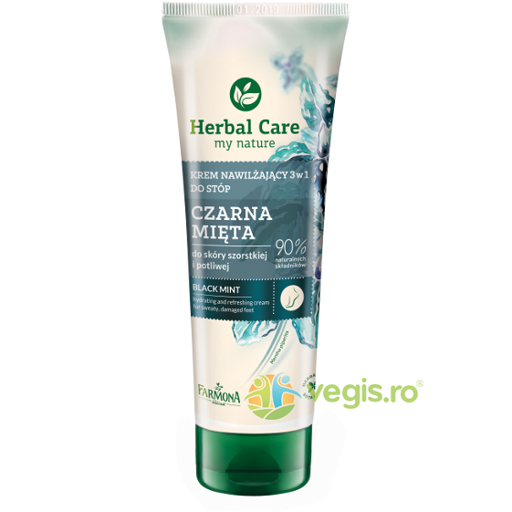 Herbal Care Crema Hidratanta 3 in 1 Pentru Picioare Cu Extract de Menta Neagra 100ml, FARMONA, Picioare, 1, Vegis.ro