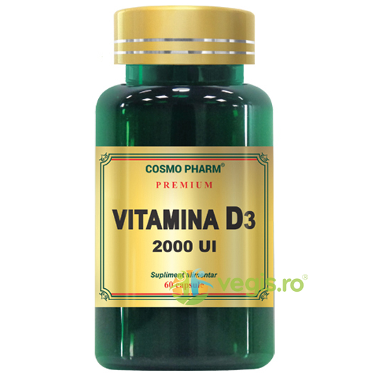 Vitamina D3 2000 UI 60cps Premium, COSMOPHARM, Capsule, Comprimate, 1, Vegis.ro