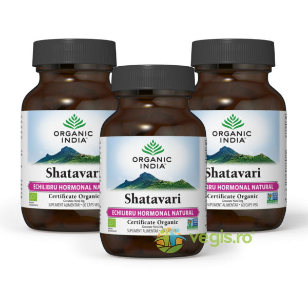 Cura 45 de Zile Echilibru Hormonal Pachet 2+1 Shatavari Eco/Bio 60cps veg, ORGANIC INDIA, Pachete Suplimente, 3, Vegis.ro