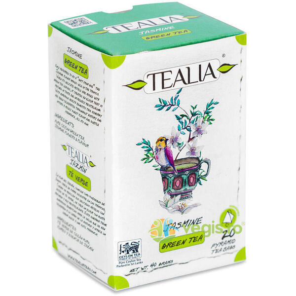 Ceai Verde Jasmine Tea 20 plicuri piramida Secom,, TEALIA, Ceaiuri doze, 1, Vegis.ro